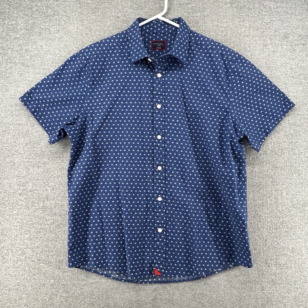 UNTUCKIt Nyack Shirt Men Size Large Blue Seersucker Short Sleeve Casual